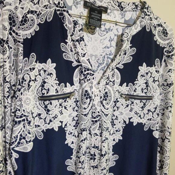INC Tunic Top Navy White Large Business Casual Classy Elegant NWOT - Picture 4 of 5